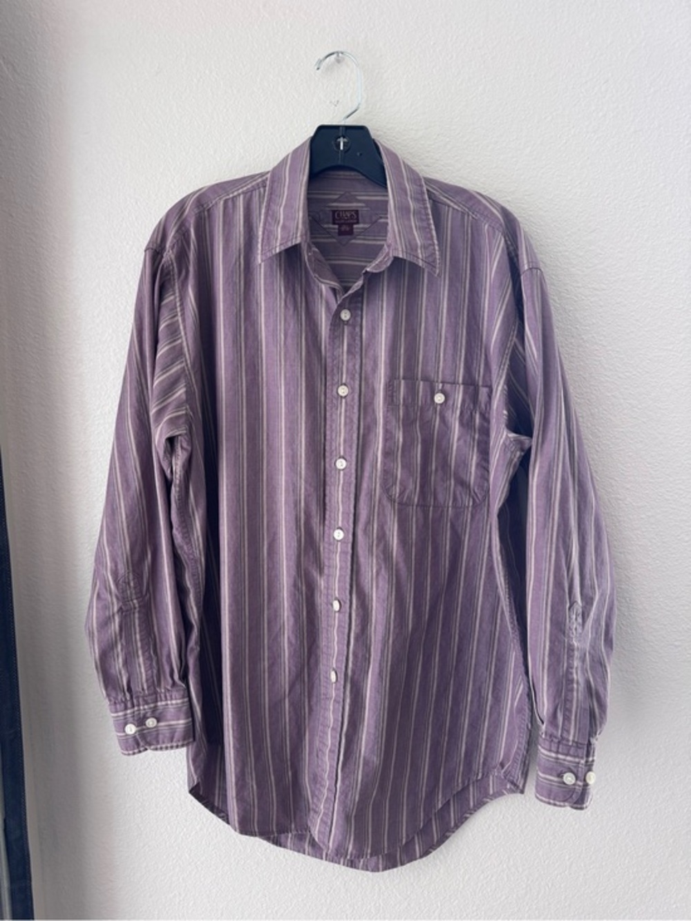 Chaps Ralph Lauren Men's Purple Stripe Button-Up Shirt Size Neck 15.5